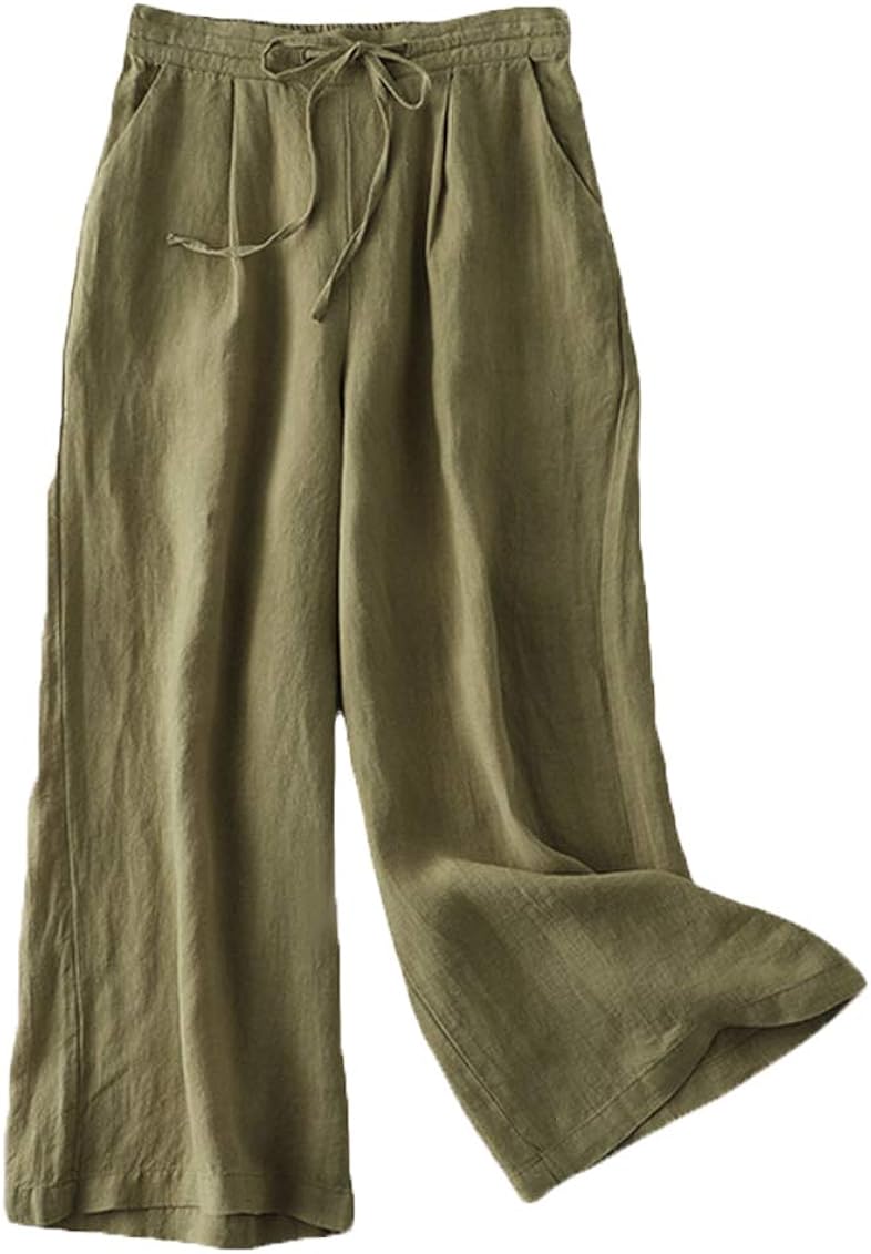 Wide Leg Palazzo Pants Linen Drawstring 