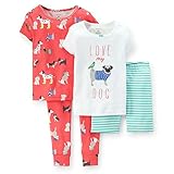 カーターズ　Carter's 女の子用 赤ワンちゃんx白LOVE my DOG綿素材 パジャマ 超たっぷり上下4点セット　並行輸入品 (12months(72-78cm)) [並行輸入品]