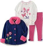 Kids Headquarters Little Girls 3 Pieces Sherpa Jacket With Matching Cuffs Pants Set Navy 5 [並行輸入品]