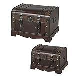 宝箱 収納 おもちゃ箱 ディスプレイ 木製 ボックス 小物入れ 展示ボックス 収納ケース 〔大小 2個セット〕