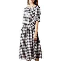 -eriira- チェック ワンピース コットン ロング丈 ゆったり S～XLサイズ