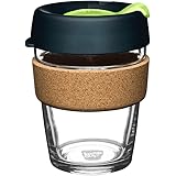 KeepCup Reusable Tempered Glass Coffee Cup | Travel Mug with Splash Proof Lid, Brew Cork Band, Lightweight, BPA Free | Medium