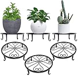 BOLESKA 3個組花台 アイアンフラワースタンド 植木鉢スタンド 猫脚付鉢置き プレート 飾り台 ガーデニング アンティーク 室内 屋外 おしゃれ(3個-ブラック)