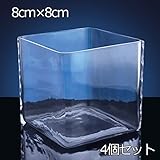 ガラス花器/水槽 キューブ 4個セット 全高8cm×口8cm 曲げガラス容器 テラリウム/ビオトープ花瓶/花器/花入れ