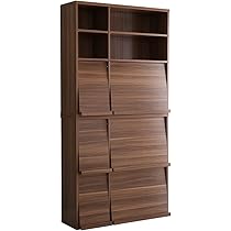 Amazon｜グランデ 本棚 扉付 スリム フラップ扉 ディスプレイ