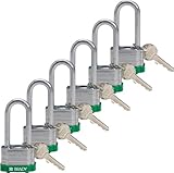 Brady 118976 Green, Key Retaining Steel PadLock - 2 Shackle - Keyed Alike (6 Locks) by Brady