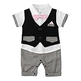 FEYG ベビーフォーマル ロンパース 赤ちゃん セレモニー カバーオール 結婚式服 男の子 紳士風 (80, ピンクネクタイ)