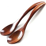 AOOSY スプーンレンゲ 2本 18cm 塊木で掘り出した接着剤なし天然木製スプーン 天然漆りスプーン 弁当箱 食堂用 サラダ カレースプーン スープスプーン 中華料理用 チャーハン 安全 かき氷スプーン