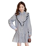 マタニティー 授乳服 ワンピース 妊婦服 スカート レディース 細見え 着痩せ 可愛い長袖 オフショルダー ストライプ柄 ボタン前開き フォーマル 通勤 お宮参り 春夏 M L XL XXL ブルー 