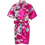 Mr & Mrs右Kids 'サテン着物ローブPeacoke花ガールズバスローブSpaパーティーウェディング誕生日 カラー: ピンク