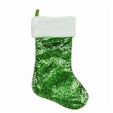 NorthLight 18.5 in. Green Sequin Stocking With Faux Synthetic Fur Cuff