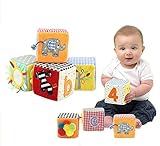 Daisy幼児ベビー布ソフト動物Rattle Foam Grab andスタックBuilding Blocks with安全ミラー早期教育再生キューブトイギフトセット – パックof 4