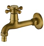 HappyHome 蛇口 アンティーク レトロ 水道蛇口 真鍮製 洗面台 水栓 洗面設備 ガーデニング (ロング)