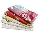 MRZD　ベビーハンカチ　ガーゼハンカチ　６重ガーゼ　フェイスタオル　赤ちゃんタオル　新生児ハンカチ　綿タオル　柔らかい肌触り 細菌防止　ループ付き　洗濯可　五枚セット (グループ２)