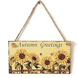 Zehui木製ドア感謝祭Plaqueひまわり壁Doorplate Hanging Signホーム装飾20.3 X 11 X 0.5 CM