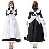 [LIKENNY] メイド服 3点セット 英国風 長袖 黒白 ワンピース ロリータ コスプレ クラシカル 衣装 ハロウィン 文化祭 仮装 衣装