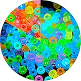 ポニービーズ、マルチカラーブレスレットビーズ、ヘアブレイド用ビーズ、クラフト用プラスチックビーズ(中パック、暗闇で光る)…