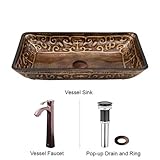 VIGO Rectangular Golden Greek Glass Vessel Bathroom Sink and Otis Vessel Faucet with Pop Up, Oil Rub