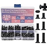 Zmbroll 250枚M 4平頭機ネジ黒十字ボルトナットセットM 4 x 6 mm/10 mm/12 mm/16 mm/18 mm/20 mm