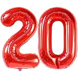KatchOn、レッド 20 バルーンナンバー - ジャイアント、40インチ | 20歳の誕生日バルーン 数字20バルーンセット | ハッピー20歳の誕生日デコレーション 男女兼用