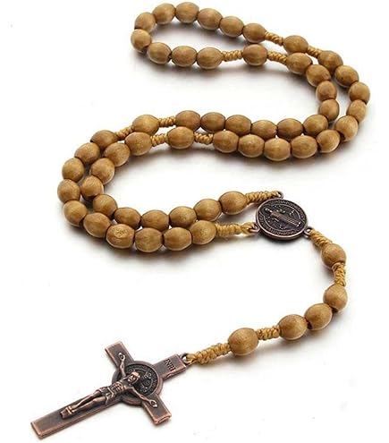 Amazon.co.jp: 木製ロザリオクロスネックレス 手作り織り聖人