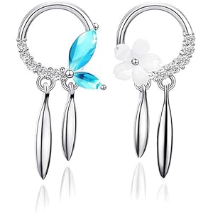 E-floral 花と羽 ピアス レディース 揺れる 925純銀製 レディースピアス 花型 シルバーピアス スタッドピアス かわいい 羽根 耳飾り アクセサリー