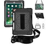 HOTSALEUK iPad 9.7 2017 2018 ケースショルダー 肩掛け ハンドホルダー 360度回転 三層 耐衝撃 ペンシル収納 スマートカバー iPad 第6世代 第5世代/Pro 9.7/Air 2 適用 (型番 A1822、A1823、A1893、A1954、A1566 、A1567、 A1673、 A1674、 A1675) （ブラック）