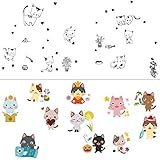 Adam Victor 2 Pcs Removable Creative 3D DIY Cute Cartoon Black Cats and Colorful Cat Totoro Wall Dec