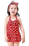 (コ-ランド) Co-land 女の子 水着 ワンピース みずぎ 子供 キッズ 女児 ガールズ スイムウェア ドット柄 ベビー ビキニ 蝶結び飾り レッド Lサイズ