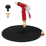 伸縮ホース 超強化マジックホース素材 改良版伸びるホース 金属コネクタやノズル 散水ホース 5m～15m3倍にのびるホース 洗車用ホース 犬のシャワー ガーデニング ベランダ・庭・ブルー掃除 部屋の洗