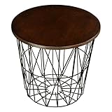バスケットテーブル 420×420×390mm （ブラウン）サークル型 ワイヤー 収納 蓋付き カゴ インテリア シンプル モダン サイドテーブル