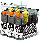 Inc.com LC211 (BK/ブラック) 互換 インク カートリッジ ３本セット 残量表示対応最新ICチップ ISO14001/ISO9001認証工場生産 国内梱包再検品 ブラザー 用 211