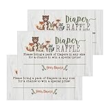 25ウッドランド動物おむつRaffleチケットLottery挿入カードの女の子または少年ベビーシャワー招待状、装置とゲームfor Gender RevealパーティーBring aパックのおむつto 