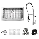 Kraus KHF200-33-KPF1602-KSD30CH Farmhouse Single Bowl Stainless Steel Kitchen Sink with Kitchen Fauc