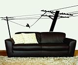 Bird Wall Decals Bird On A Telephone Wire (Funny) Picture Art - Kids Bed Room - Home Decor Sticker -
