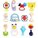 Lovoski 12個　ベビーラトル玩具セット　赤ちゃん　ガラガラ　おしゃぶり　おもちゃ　プラスチック製　知育玩具