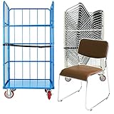 カゴ台車付き(ブルー Cタイプ) 22脚セット ミーティングチェア 会議イス 会議椅子 スタッキングチェア パイプチェア パイプイス パイプ椅子 ブラウン