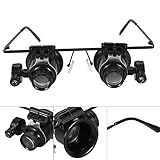 20倍 アイメガネ ヘッドルーペ 時計修復 メガネ型ルーペ スタンプの専門家 虫眼鏡 拡大鏡 眼鏡ジュエラーツールウォッチ修復 LEDライト レンズルーペ 調整可能 安全 無臭 無毒 耐久