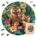 ジグソーパズル 500ピース 5mm厚 木製パズル 透明シート付 カワウソの家族(41.9×41.9cm) 飾り かわいい形のピース レーザーカット 繰り返し組み立てる ギフト インテリア おしゃれ 動物 脳の体操 レオドッツィオ (Leodozzio)