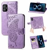 ASUS Zenfone 8 ケース Asus ZenFone 8 ZS590KS ケース ZS590KS ケース Zenfone 8 ケース Pokaas 専用カバー スマホケース 手帳型ケース カバー カード収納 財布型 ストラップ付き 衝撃吸収 全面保護 スタンド機能 マグネット式磁気吸着 耐汚れ 花柄 蝶々のケース (Asus ZenFone 8, ラベンダーカラー)