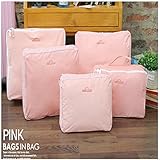 トラベルポーチポータブルストレージポーチのストレージ統合の5つのセットを終えトラベルポーチ収納袋の服 (pink)