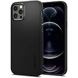 Spigen iPhone12Pro ケース iPhone12 ケース 耐衝撃 2重構造 マット仕上げ 超極薄 レンズ保護 超薄型 超軽量 指紋防止 ワイヤレス充電対応 パープル シン・フィット ACS01696 (ブラック)