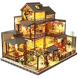 Spilay 1/24 DIY 木製 ミニチュア ドールハウス 手作りキット セット 初心者向け-ハ+LEDライト、オルゴール-誕生日、休日、クリスマスプレゼント14歳以上対象（P006) (雅泉の庭)14歳以上対象