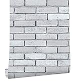 HaokHome H1096 レンガタイル 3d 壁紙シール グレー 白 のり付き はがせる 簡単 屋本舗 家の装飾 45cmx3m