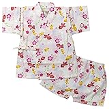 ガールズベビー浴衣|甚平[くろわっさんす べべ]ベビー甚平|上下セット|桜 金魚柄|和柄(日本製生地)綿100％|女の子|女児 80cm ホワイト