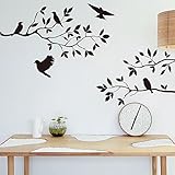 Amaonm Removable Vinyl Diy Nursery Black Birds and Tree Vine Foliage Wall Decals Wall Sticker Murals