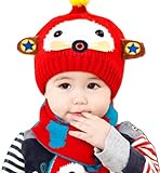 【SEBLES】 ベビー キュート ニット 帽 マフラー 2点 セット 赤ちゃん 6カ月 ～ 4歳 全6色 サイズ 46cm ～ 52cm クロスセット (レッド)