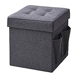 山善（YAMAZEN） 収納スツール 幅38 収納ボックス フタ付き GLS-38(GY) グレー_ポケット付