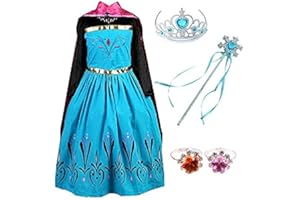 [Entregando amor e paz] プリンセス ドレス コスプレ 衣装 コスチューム (ドレス+マント+ティアラ+ステッキ)４点セット プリンセスドレス 女の子 (120.青×黒)
