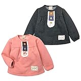 ベビー服 女の子 トレーナー 長袖 UZULAND 裏起毛 スナップボタン付 レース ウッドボタン ワッペン  ベビー (1.ピンク/95cm)